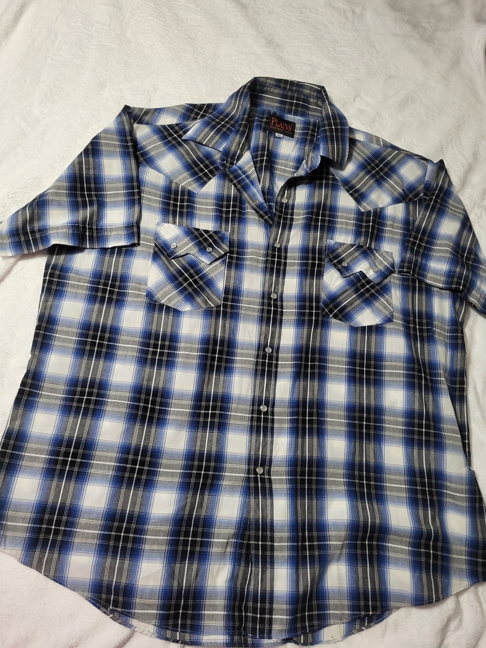Plains Western Wear Mens XL Pearl Snap Plaid Short-Sleeve